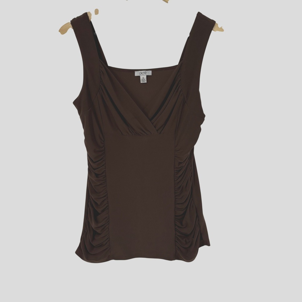 Y2K Cache Ruched Babydoll Top Size M Chocolate Brown Going Out Retro Made in USA